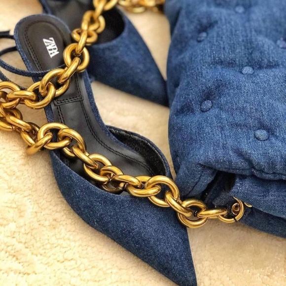 Zara Quilted Denim Shoulder Bag NWT - Picture 7 of 16